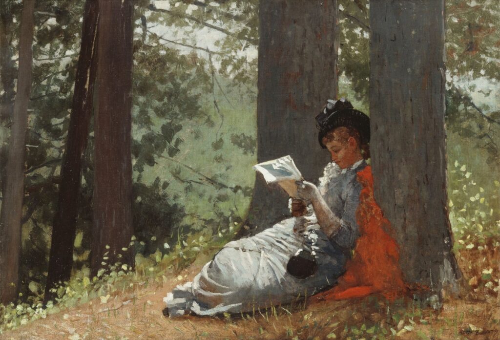 Girl Reading Under an Oak Tree (1879) by Winslow Homer (1836–1910) for poetry blog post