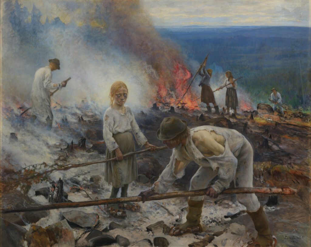 Under the Yoke (Burning the Brushwood) (1893) by Eero Järnefelt (1863–1937) for Cruelty blog post 
